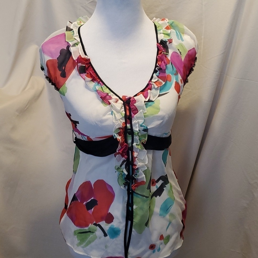 Guess Floral Silk Blouse NWT SZ SM